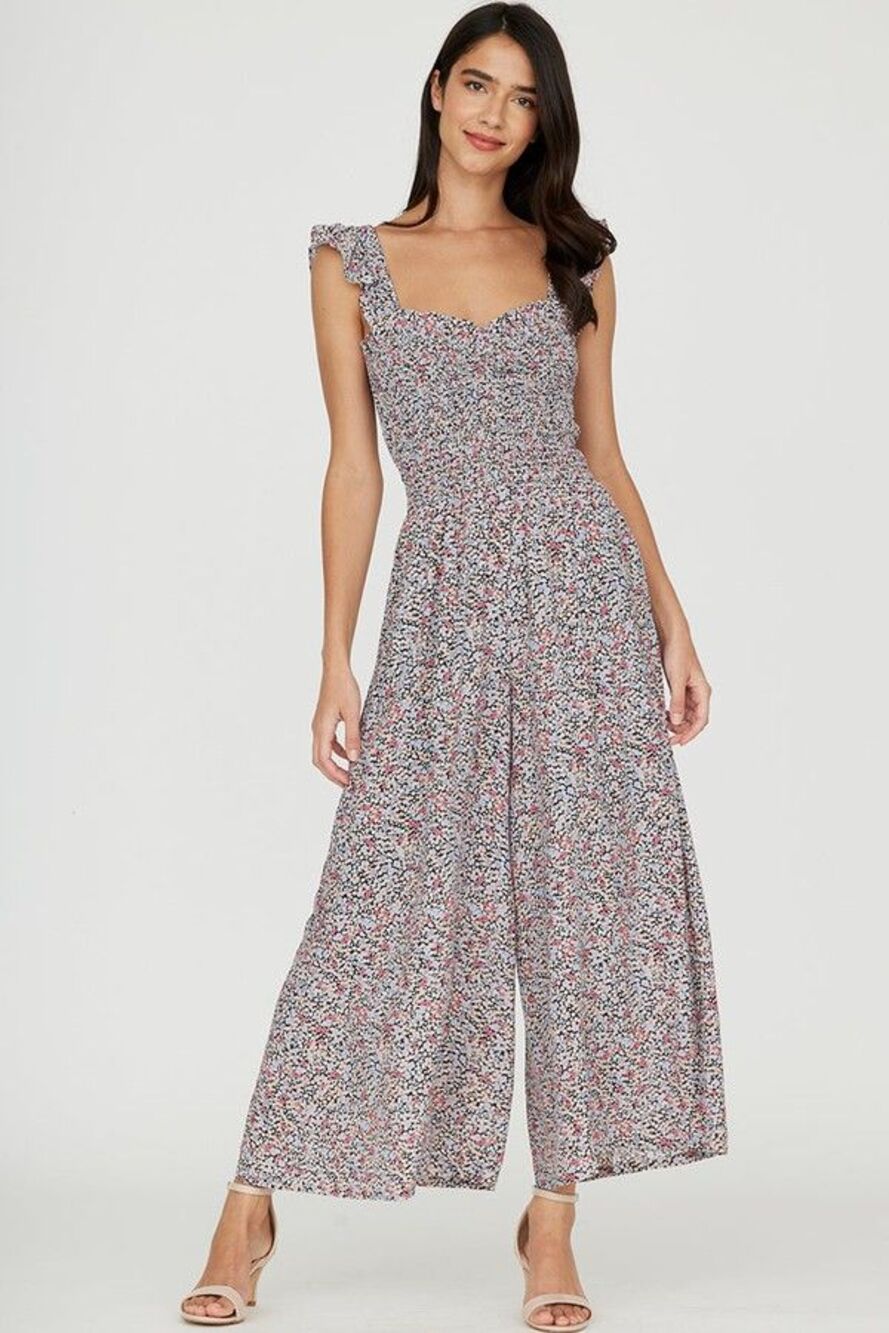 Anthropologie Yumi Kim Leanne Jumpsuit Ambrose Peach Floral Small Boho Ruffle